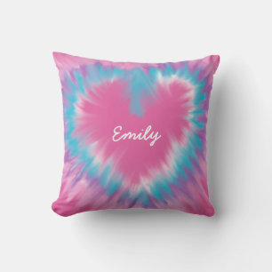 Pink Heart Personalised Tie-Dye Throw Pillow