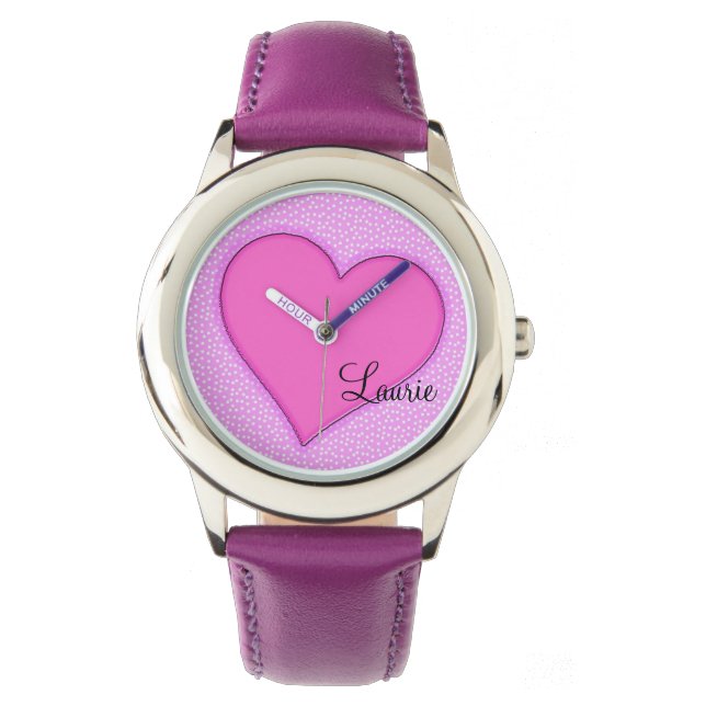Pink Heart Personalised Watch (Front)
