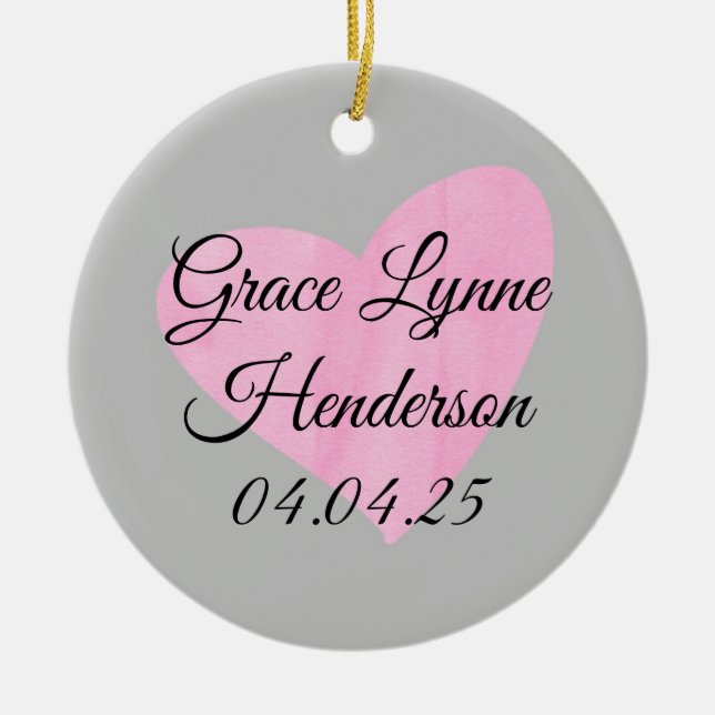 Pink Heart Photo Christmas Ornament Baby Girl (Front)