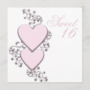 Pink Heart Pink Sweet 16 Party Invitation