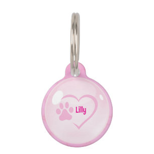Pink Heart Princess Customisable Pet Tag
