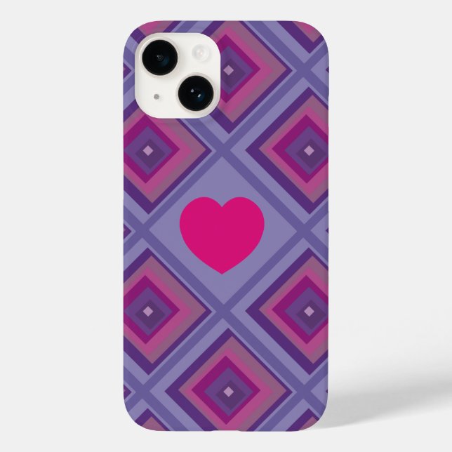 Pink Heart Purple Diamond Girly Trend Square Check Case-Mate iPhone Case (Back)