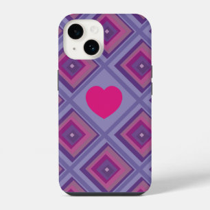 Pink Heart Purple Diamond Girly Trend Square Check iPhone 14 Case