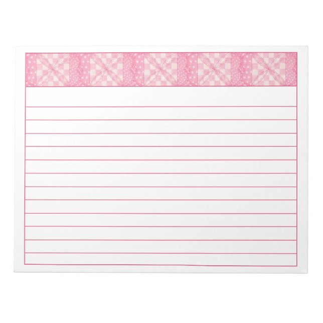 PINK HEART QUILT 11x8.5 Notepad + Lines (Front)