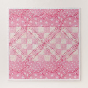 PINK HEART QUILT 20x20 Puzzle / Pink