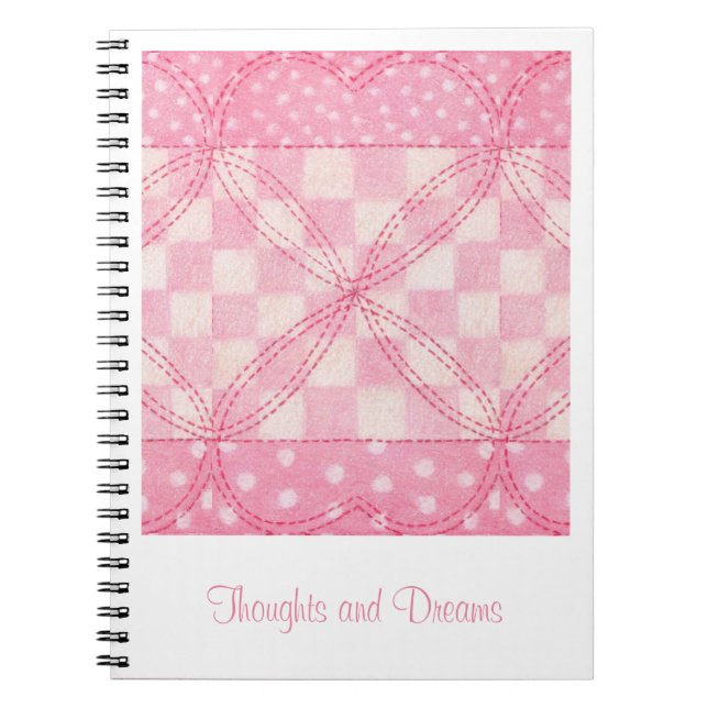 PINK HEART QUILT 6.5x8.75 Notebook + Text  (Front)