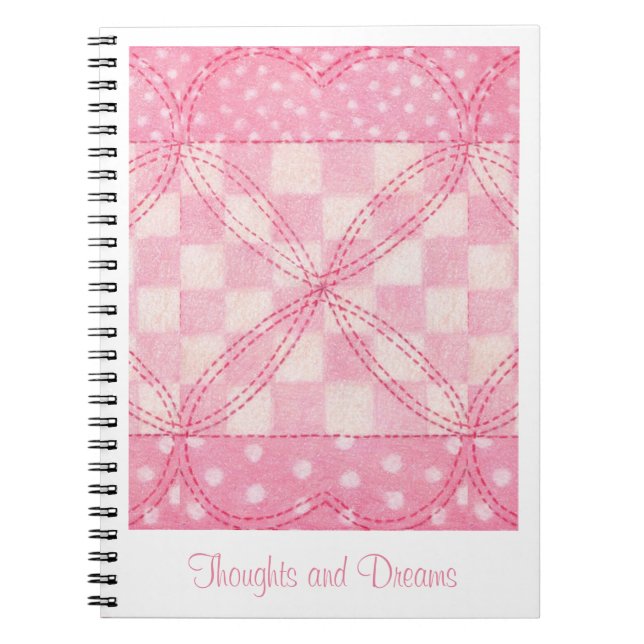 PINK HEART QUILT 6.5x8.75 Notebook + Text  (Front)