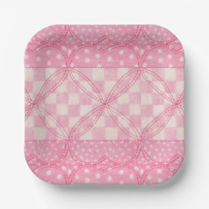 PINK HEART QUILT 7" Square Paper Plates