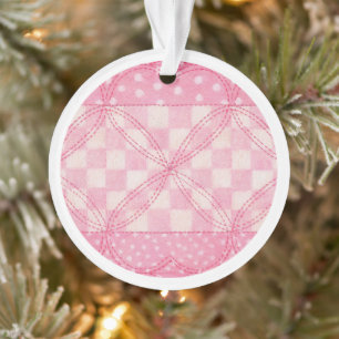 PINK HEART QUILT Acrylic Circle Ornament