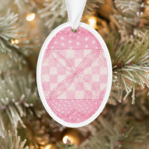 PINK HEART QUILT Acrylic Oval Ornament