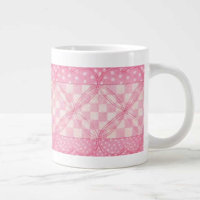 PINK HEART QUILT Big White Mug (Right)