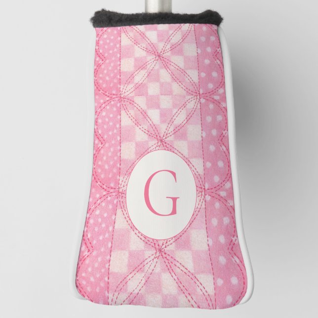 PINK HEART QUILT Golf Putter Cover + Initial (Rotate 90)