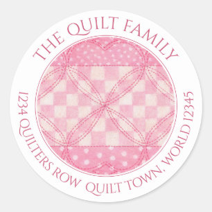 PINK HEART QUILT Large Round Address Seals 