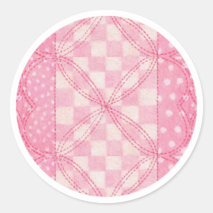 PINK HEART QUILT Large Round Stickers