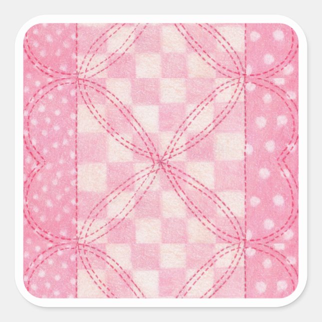 PINK HEART QUILT Large Square Stickers (Front)
