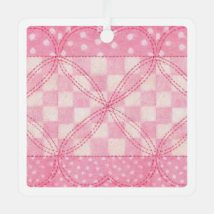 PINK HEART QUILT Metal Square Ornament 
