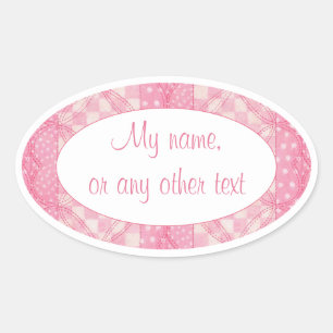 PINK HEART QUILT Oval Matte Stickers