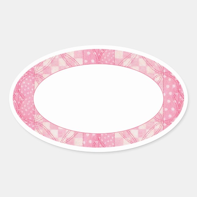 PINK HEART QUILT Oval Matte Stickers  (Front)