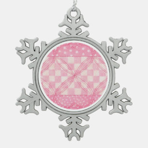 PINK HEART QUILT Pewter Snowflake Ornament