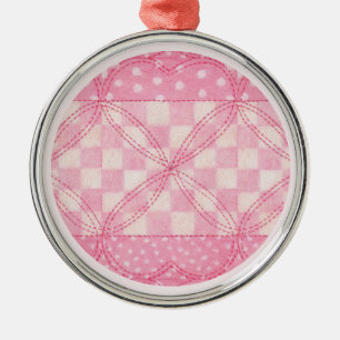 PINK HEART QUILT Premium Round Ornament / Pink