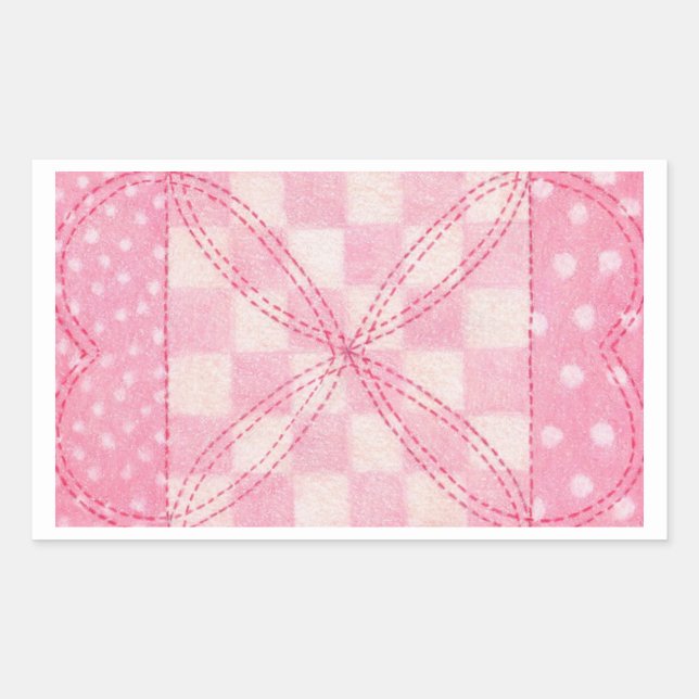 PINK HEART QUILT Rectangle Stickers (Front)