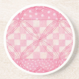 PINK HEART QUILT Round Sandstone Coaster