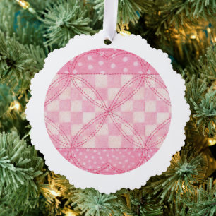 PINK HEART QUILT Scalloped Paper Ornament