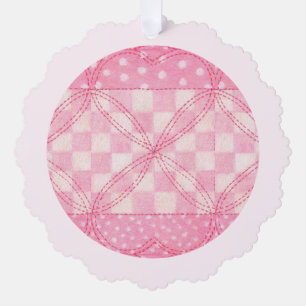 PINK HEART QUILT Scalloped Paper Ornament / Pink