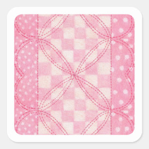 PINK HEART QUILT Small Square Stickers