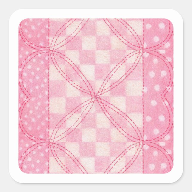 PINK HEART QUILT Small Square Stickers (Front)