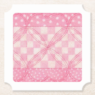 PINK HEART QUILT Ticket Paper Coasters