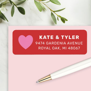 Pink Heart Red Valentine Couple Address Return Address Label