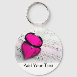 Pink Heart Reflection on Sheet Music Key Ring