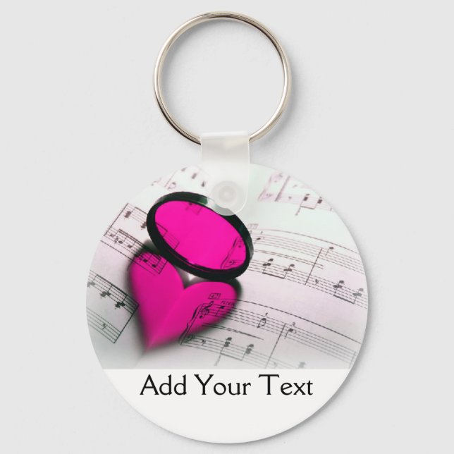 Pink Heart Reflection on Sheet Music Key Ring (Front)