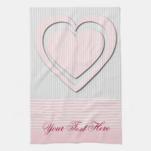 Pink Heart Retro Pattern Striped Kitchen Towel