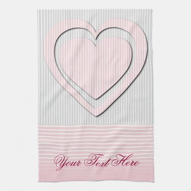 Pink Heart Retro Pattern Striped Kitchen Towel (Vertical)