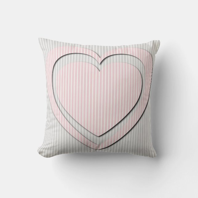 Pink Heart Retro Pattern Striped Pillow (Front)