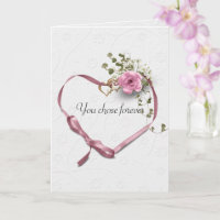 Pink Heart Ribbon and Gold Wedding Rings