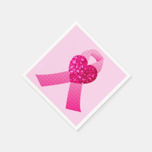 Pink Heart Ribbon Breast Cancer Awareness Napkin