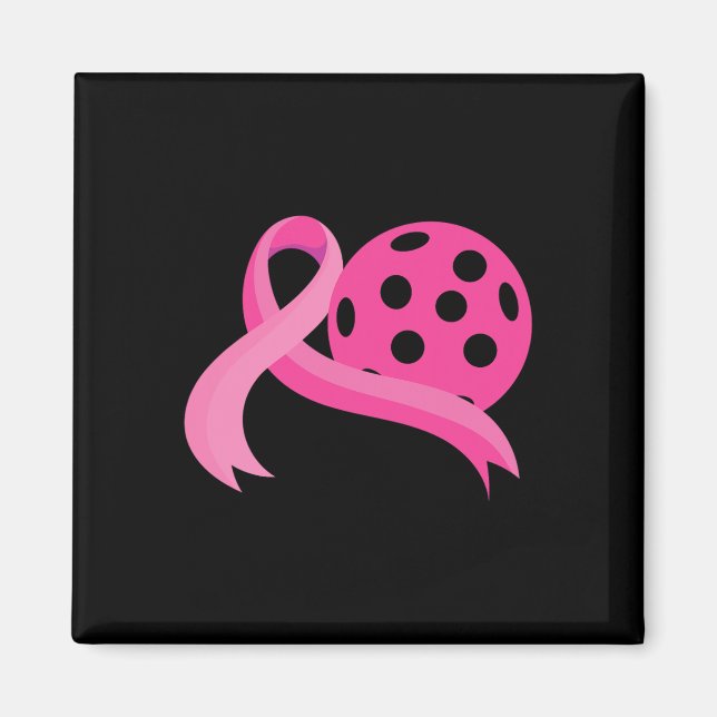 Pink Heart Ribbon Pickleball Breast Cancer Awarene Magnet (Front)