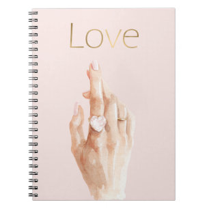 Pink Heart Ring Hand Gold Love Notebook