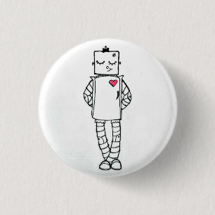 Pink Heart Robot Button