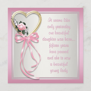 Pink Heart Roses Pink White Quinceanera Invitation