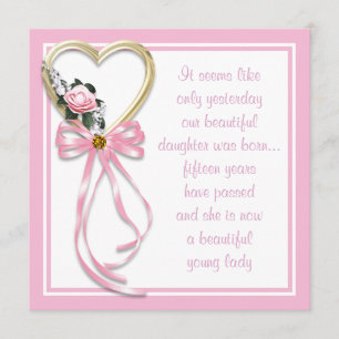 Pink Heart Roses Quinceanera Invitation