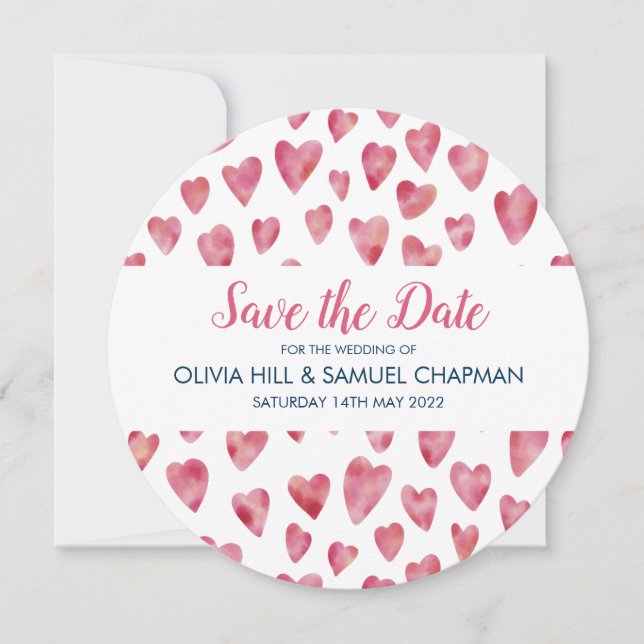 Pink Heart Save the Date Card (Front)