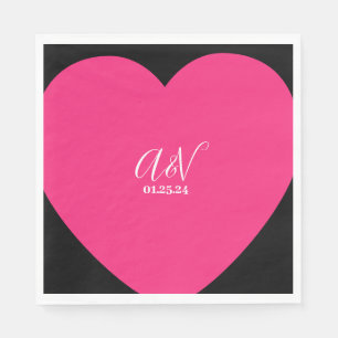 Pink Heart Script Couples Date Wedding Napkin