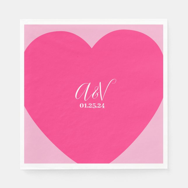 Pink Heart Script Couples Date Wedding Napkin (Front)