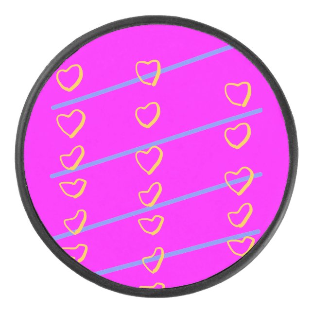 Pink Heart Scroll Hockey Puck (Front)