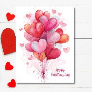 Pink Heart Shaped Balloons Valentine`s Day Card 