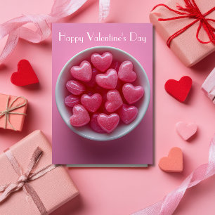 Pink Heart-shaped Candy Valentine's Greeting Card
